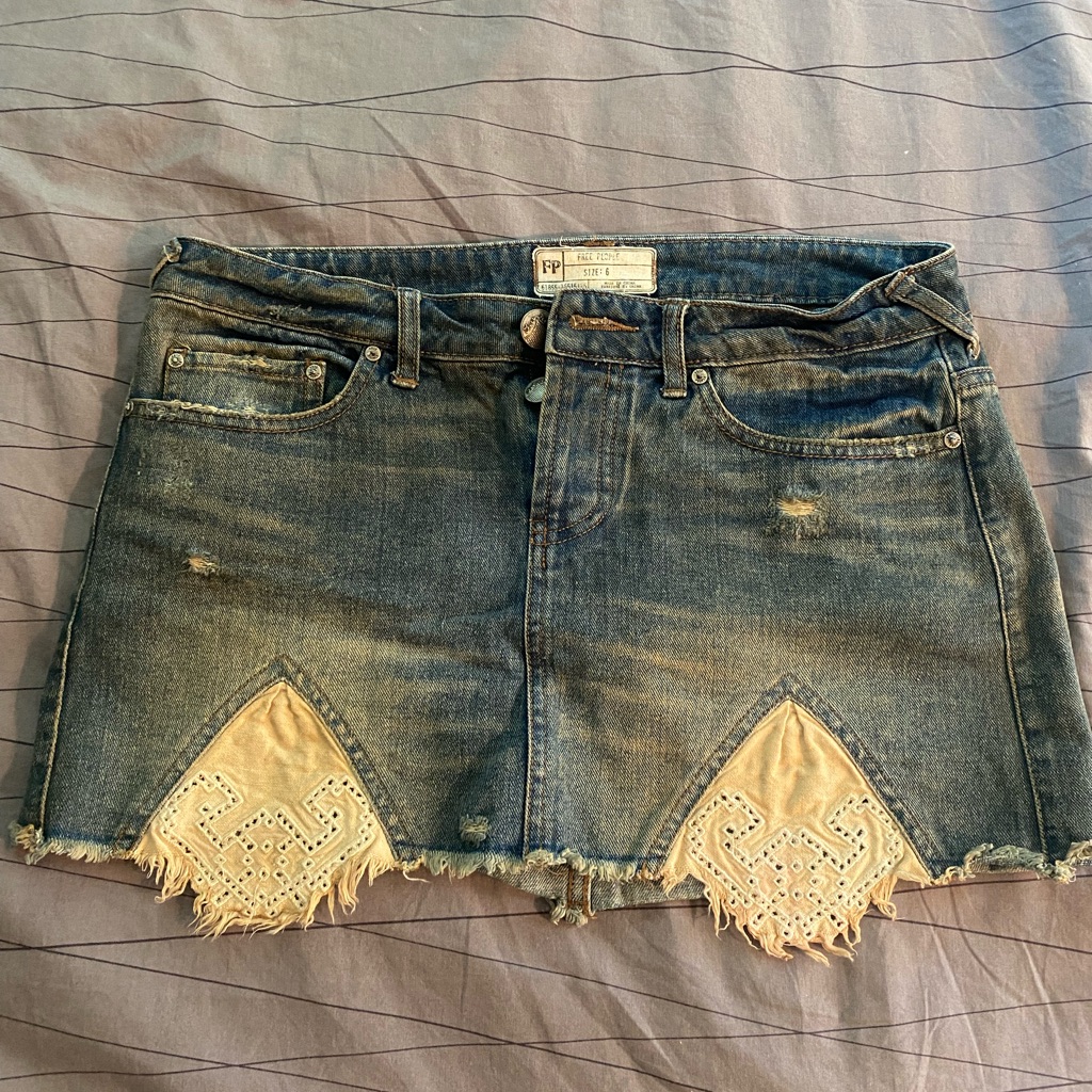Free People Distressed Denim Mini Skirt